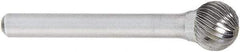 OSG - 1" Cut Diam, 1/4" Shank Diam, Ball Head Fluted Cut Burr - Carbide, 1" LOC, 2" OAL - Benchmark Tooling