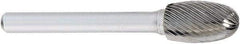 OSG - 5/8" Cut Diam, 1/4" Shank Diam, Oval Head Fluted Cut Burr - Carbide, Radius End, 1" LOC, 2" OAL - Benchmark Tooling