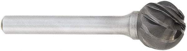 OSG - 5/8" Cut Diam, 1/4" Shank Diam, Ball Head Fluted Cut Burr - Carbide, 5/8" LOC, 2" OAL - Benchmark Tooling