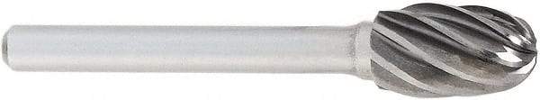 OSG - 5/8" Cut Diam, 1/4" Shank Diam, Oval Head Fluted Cut Burr - Carbide, Radius End, 1" LOC, 2" OAL - Benchmark Tooling