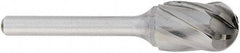 OSG - 3/4" Cut Diam, 1/4" Shank Diam, Cylinder with Radius Head Fluted Cut Burr - Carbide, Radius End, 1" LOC, 2" OAL - Benchmark Tooling