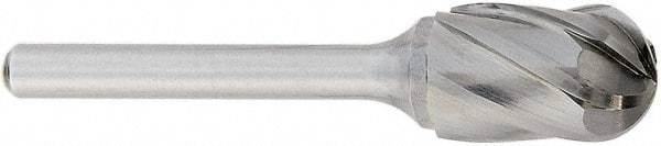 OSG - 5/8" Cut Diam, 1/4" Shank Diam, Cylinder with Radius Head Fluted Cut Burr - Carbide, Radius End, 1" LOC, 2" OAL - Benchmark Tooling