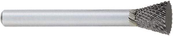 OSG - 3/8" Cut Diam, 1/4" Shank Diam, Inverted Cone Head Burr - Carbide, Flat End, 3/8" LOC, 2" OAL - Benchmark Tooling