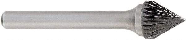 OSG - 5/8" Cut Diam, 1/4" Shank Diam, Cone Head Burr - Carbide, Point End, 2" OAL - Benchmark Tooling