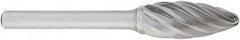 OSG - 5/8" Cut Diam, 1/4" Shank Diam, Flame Head Fluted Cut Burr - Carbide, Radius End, 1-7/16" LOC, 2" OAL - Benchmark Tooling