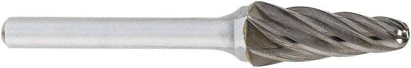 OSG - 3/4" Cut Diam, 1/4" Shank Diam, Taper Head Fluted Cut Burr - Carbide, Radius End, 1-1/2" LOC, 2" OAL - Benchmark Tooling