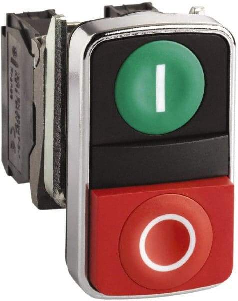 Schneider Electric - 22mm Mount Hole, Flush, Pushbutton Switch Only - Rectangle, Green and Red Pushbutton, Nonilluminated, Momentary (MO), On-Off, Shock and Vibration Resistant - Benchmark Tooling