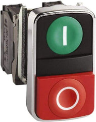 Schneider Electric - 22mm Mount Hole, Flush, Pushbutton Switch Only - Rectangle, Green and Red Pushbutton, Nonilluminated, Momentary (MO), On-Off, Shock and Vibration Resistant - Benchmark Tooling