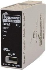 Cooper Bussmann - 1 Pole, 1 Phase, 20 kA Nominal Current, 90mm Long x 18mm Wide x 65mm Deep, Thermoplastic Hardwired Surge Protector - DIN Rail Mount, 125 kA Short Circuit Current, 347 VAC, 600 VAC Operating Voltage, 40 kA Surge Protection - Benchmark Tooling