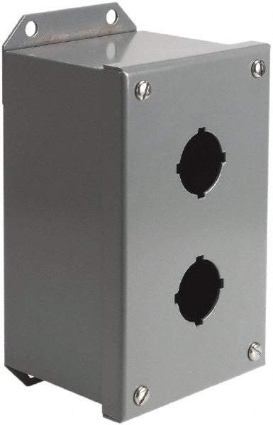 Square D - 2 Hole, 30mm Hole Diameter, Steel Pushbutton Switch Enclosure - 4-3/4 Inch High x 4.17 Inch Wide x 3.62 Inch Deep, 1, 3, 14 NEMA Rated - Benchmark Tooling