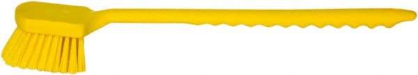 PRO-SOURCE - 1-3/4" Bristle Length, Plastic Utility Scrub Brush - 4-1/2" Long x 3-3/4" Wide Head, 20" OAL, Long Handle, Yellow, Foam Block - Benchmark Tooling