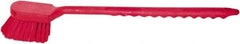 PRO-SOURCE - 1-3/4" Bristle Length, Plastic Utility Scrub Brush - 4-1/2" Long x 3-3/4" Wide Head, 20" OAL, Long Handle, Red, Foam Block - Benchmark Tooling