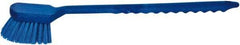 PRO-SOURCE - 1-3/4" Bristle Length, Plastic Utility Scrub Brush - 4-1/2" Long x 3-3/4" Wide Head, 20" OAL, Long Handle, Blue, Foam Block - Benchmark Tooling