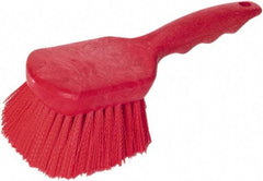 PRO-SOURCE - 1-3/4" Bristle Length, Plastic Utility Scrub Brush - 4-1/2" Long x 3-3/4" Wide Head, 8-1/2" OAL, Short Handle, Red, Foam Block - Benchmark Tooling