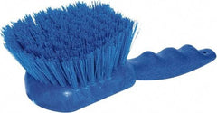 PRO-SOURCE - 1-3/4" Bristle Length, Plastic Utility Scrub Brush - 4-1/2" Long x 3-3/4" Wide Head, 8-1/2" OAL, Short Handle, Blue, Foam Block - Benchmark Tooling