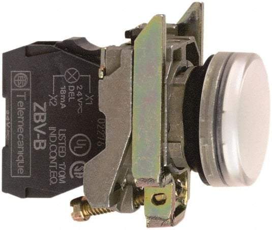 Square D - 110-120 VAC White Lens LED Indicating Light - Round Lens, Screw Clamp Connector, 46.5mm OAL x 30mm Wide, Shock Resistant, Vibration Resistant - Benchmark Tooling