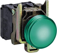 Square D - 24 VAC/VDC Green Lens LED Indicating Light - Round Lens, Screw Clamp Connector, 46.5mm OAL x 30mm Wide, Shock Resistant, Vibration Resistant - Benchmark Tooling