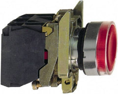 Square D - 0.87 Inch Mount Hole, Flush, Pushbutton Switch Only - Round, Red Pushbutton, Illuminated, Momentary (MO), Shock and Vibration Resistant - Benchmark Tooling