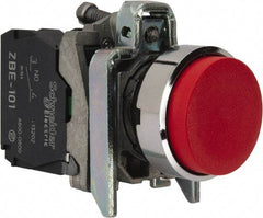 Square D - 22mm Mount Hole, Extended Straight, Pushbutton Switch Only - Round, Red Pushbutton, Nonilluminated, Momentary (MO) - Benchmark Tooling