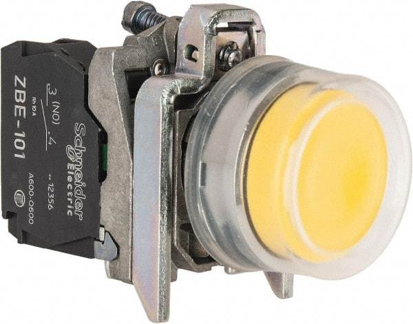 Square D - 0.87 Inch Mount Hole, Pushbutton Switch Only - Round, Yellow Pushbutton, Illuminated, Momentary (MO), Shock and Vibration Resistant - Benchmark Tooling