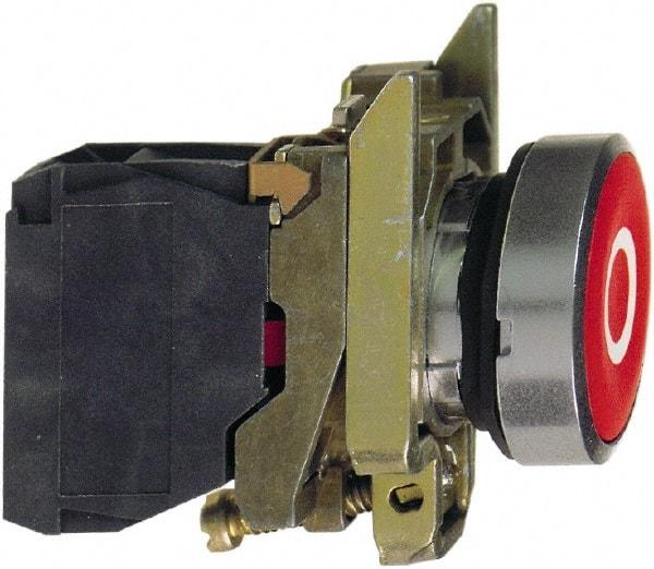 Square D - 0.87 Inch Mount Hole, Flush, Pushbutton Switch Only - Round, Red Pushbutton, Nonilluminated, Momentary (MO), Shock and Vibration Resistant - Benchmark Tooling