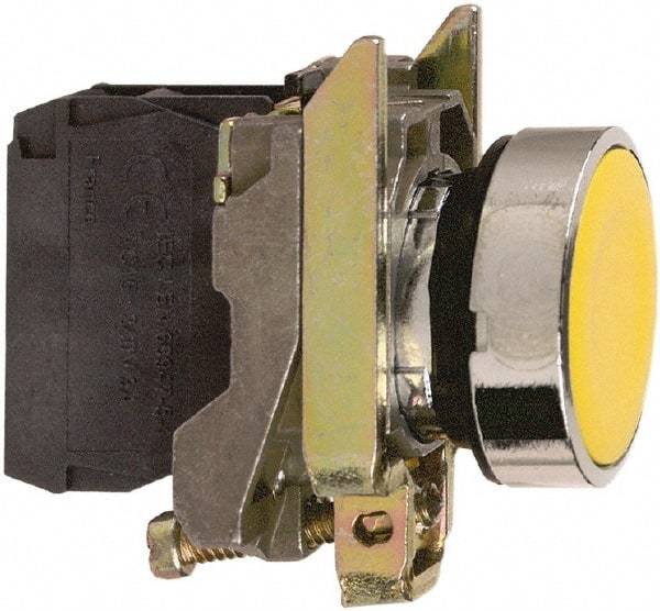 Square D - 0.87 Inch Mount Hole, Flush, Pushbutton Switch Only - Round, Yellow Pushbutton, Nonilluminated, Momentary (MO), Shock and Vibration Resistant - Benchmark Tooling