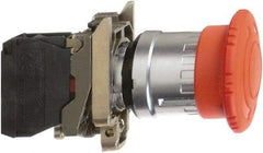 Schneider Electric - 22mm Mount Hole, Extended Mushroom Head, Pushbutton Switch with Contact Block - Round, Red Pushbutton, Maintained (MA), Momentary (MO) - Benchmark Tooling