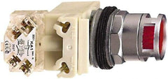 Schneider Electric - 30mm Mount Hole, Extended Straight, Pushbutton Switch with Contact Block - Green Pushbutton, Momentary (MO) - Benchmark Tooling