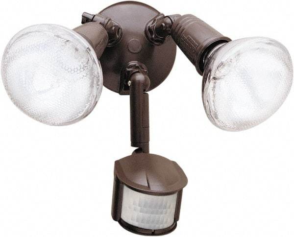 Cooper Lighting - 2 Head, 70 Ft. Detection, 180° Angle, PAR Lamp Motion Sensing Light Fixture - 120 Volt, 300 Watt, Metal Bronze Housing, Wall, Eave Mounted - Benchmark Tooling