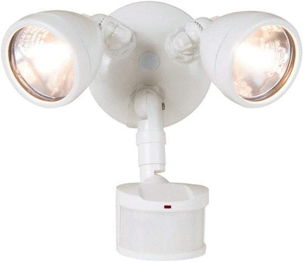 Cooper Lighting - 2 Head, 70 Ft. Detection, 270° Angle, Halogen Lamp Motion Sensing Light Fixture - 120 Volt, 200 Watt, Metal White Housing, Wall, Eave Mounted - Benchmark Tooling