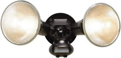 Cooper Lighting - 2 Head, 60 Ft. Detection, 110° Angle, PAR38 Lamp Motion Sensing Light Fixture - 120 Volt, 300 Watt, Plastic Black Housing, Wall, Eave Mounted - Benchmark Tooling