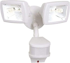 Cooper Lighting - 2 Head, 90 Ft. Detection, 270° Angle, Halogen Lamp Motion Sensing Light Fixture - 120 Volt, 200 Watt, Metal White Housing, Wall, Eave Mounted - Benchmark Tooling