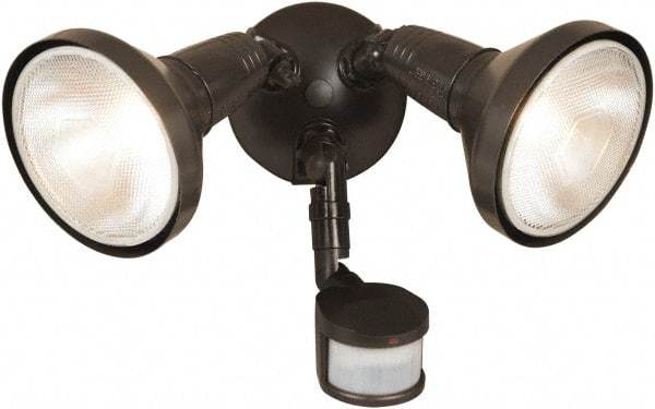 Cooper Lighting - 2 Head, 70 Ft. Detection, 180° Angle, PAR Lamp Motion Sensing Light Fixture - 120 Volt, 300 Watt, Metal Bronze Housing, Wall, Eave Mounted - Benchmark Tooling