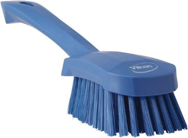 Vikan - 1.3" Bristle Length, Polyester Scrub Brush - 4-1/4" Long x 2-3/4" Wide Head, 10" OAL, Blue, Polypropylene Block - Benchmark Tooling