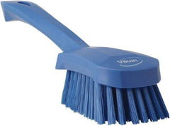 Vikan - 1.3" Bristle Length, Polyester Scrub Brush - 4-1/4" Long x 2-3/4" Wide Head, 10" OAL, Blue, Polypropylene Block - Benchmark Tooling