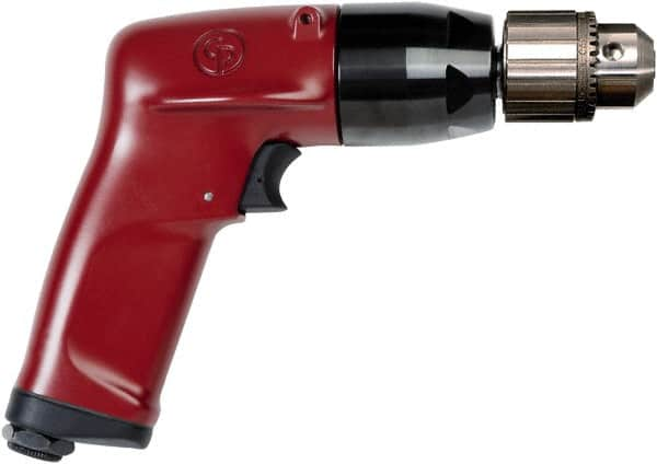 Chicago Pneumatic - 3/8" Keyed Chuck - Pistol Grip Handle, 6,000 RPM, 4.5 LPS, 7.45 CFM, 1 hp, 90 psi - Benchmark Tooling