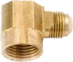 ANDERSON METALS - 1/4" Tube OD, 45° Lead Free Brass Flared Tube Female Elbow - 1/8 NPT, Flare x FNPT Ends - Benchmark Tooling