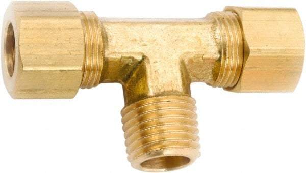 ANDERSON METALS - 3/8" OD, Lead Free Brass Male Branch Tee - 200 Max Working psi, Comp x Comp x MNPT Ends - Benchmark Tooling