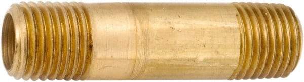 ANDERSON METALS - 2" Long, 3/8" Pipe Threaded Brass Pipe Nipple - NPT Thread, Lead Free Brass - Benchmark Tooling