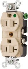 Hubbell Wiring Device-Kellems - 125 VAC, 20 Amp, 5-20R NEMA Configuration, Ivory, Hospital Grade, Self Grounding Duplex Receptacle - 1 Phase, 2 Poles, 3 Wire, Flush Mount, Chemical, Corrosion and Impact Resistant - Benchmark Tooling