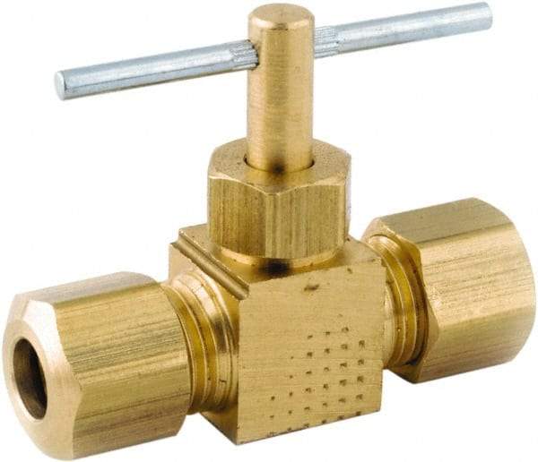 ANDERSON METALS - 1/4 x 1/4" Pipe, Inline Metal Seat Needle Valve - Brass Seal, Compression x Compression Ends, Lead Free Brass Valve, 150 Max psi - Benchmark Tooling