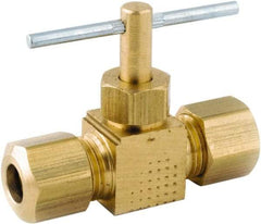 ANDERSON METALS - 1/4 x 1/4" Pipe, Inline Metal Seat Needle Valve - Brass Seal, Compression x Compression Ends, Lead Free Brass Valve, 150 Max psi - Benchmark Tooling