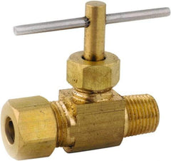 ANDERSON METALS - 1/4 x 1/8" Pipe, Inline Metal Seat Needle Valve - Brass Seal, Compression x MIP Ends, Lead Free Brass Valve, 150 Max psi - Benchmark Tooling