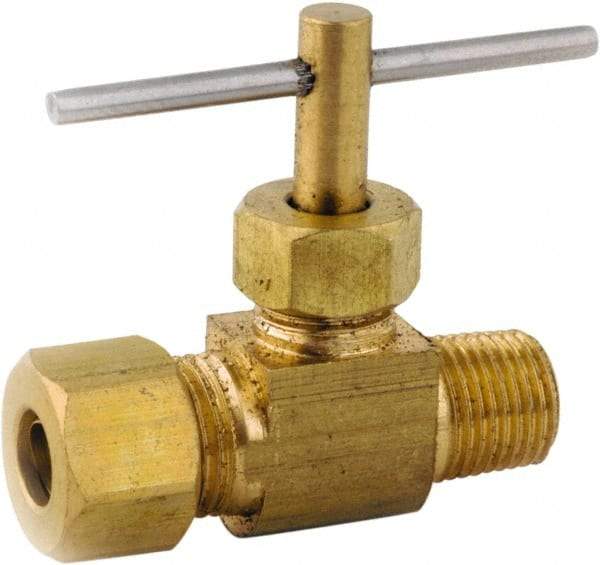ANDERSON METALS - 1/4 x 1/4" Pipe, Inline Metal Seat Needle Valve - Brass Seal, Compression x MIP Ends, Lead Free Brass Valve, 150 Max psi - Benchmark Tooling
