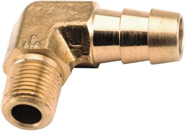 ANDERSON METALS - 1/4 NPT Thread Hose Barb x Male NPT 90° Elbow - 1/4" ID Hose, Lead Free Brass - Benchmark Tooling