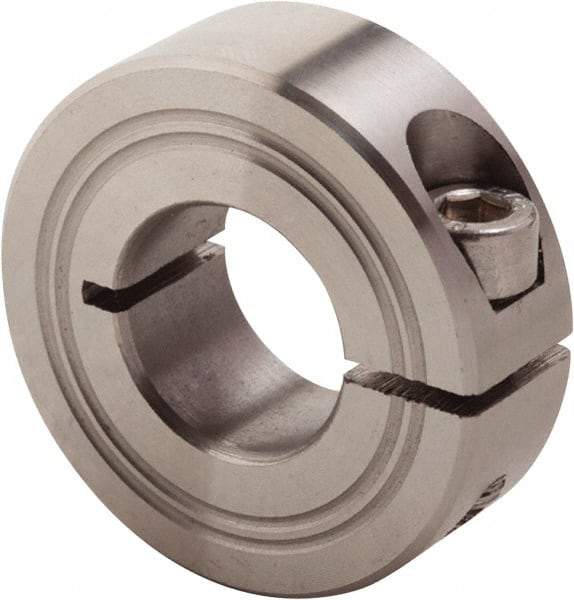 Climax Metal Products - 18mm Bore, Stainless Steel, One Piece Clamp Collar - 1-1/2" Outside Diam - Benchmark Tooling