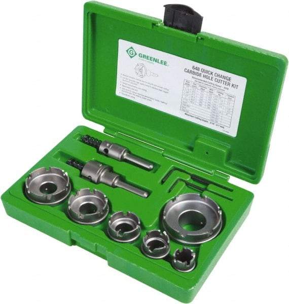 Greenlee - 11 Piece, 7/8 to 2-1/2" Cutter Diam, 0.187" Cutting Depth, Carbide Annular Cutter Set - Oxide Finish - Benchmark Tooling