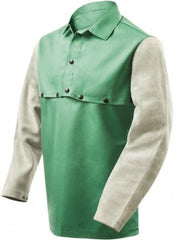 Steiner - Size 4XL, 19" Long, Flame Resistant, Cape Sleeves & Bib - Cotton & Leather, 9 oz, Green & Gray - Benchmark Tooling