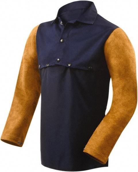 Steiner - Size 2XL, 19" Long, Flame Resistant, Cape Sleeves & Bib - Cotton & Leather, 9 oz, Blue - Benchmark Tooling