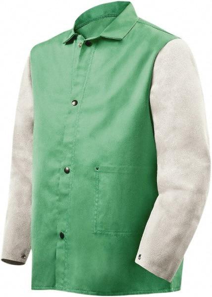Steiner - Size 4XL Flame Resistant/Retardant Jacket - Green, Gray, Cotton & Leather, Snaps Closure - Benchmark Tooling